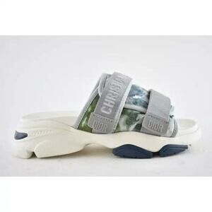 Dior D-Wander Blue Shaded Camouflage Platform Logo Slide Mule Flat Sandal 35.5